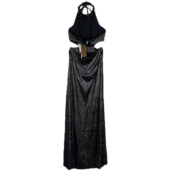 PatBo Black Strass Velvet Cutout Halter Formal Maxi Dress NWT Size 8/Medium - Picture 4 of 8